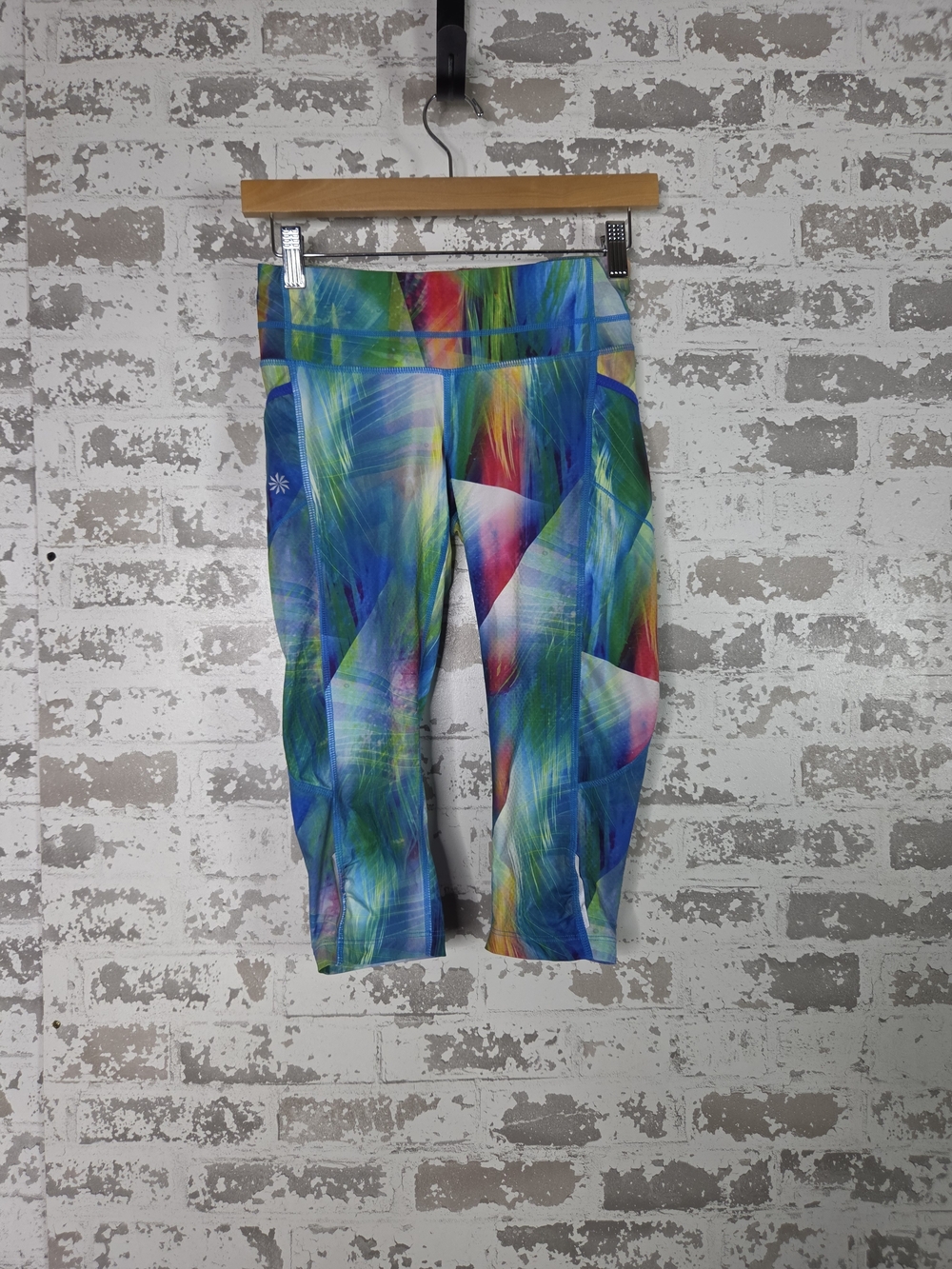 Athleta Tropea Dobby Be Free Knicker Crop Leggings Watercolor Pocket XXS